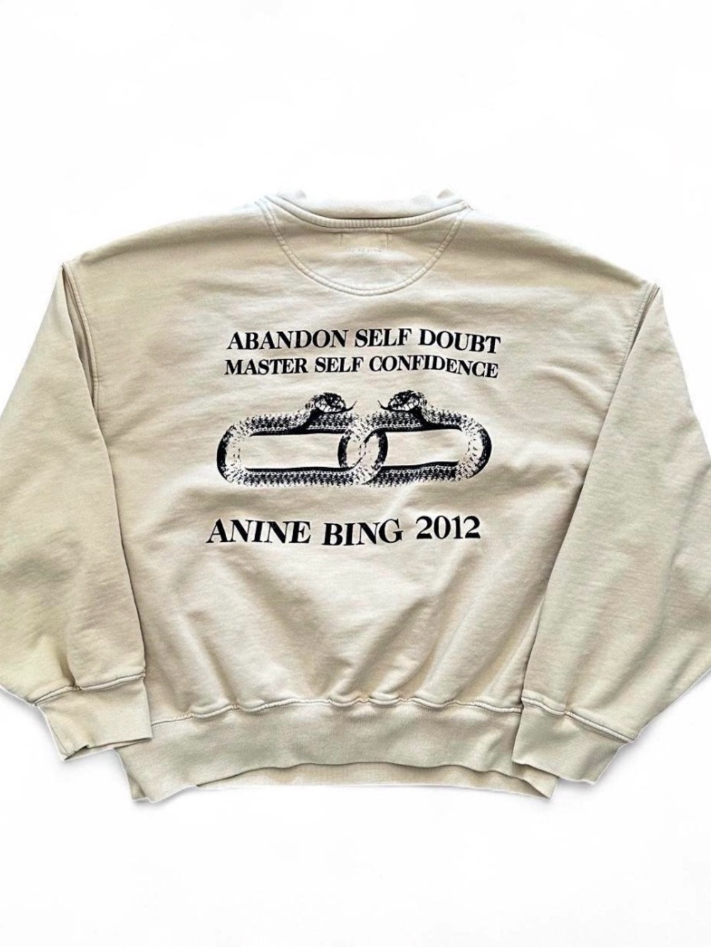 Anine Bing Cream Crewneck Sweatshirt with Black Graphic